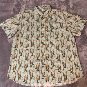 Ken Ltd Shirt Mens XXXL Blue Floral Bird of Paradise Short Sleeve Button Down